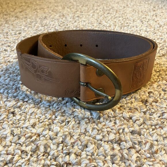 Lucky Brand Womens Genuine Leather Belt Size XS 30" Brown Floral Western Boho - Picture 1 of 12